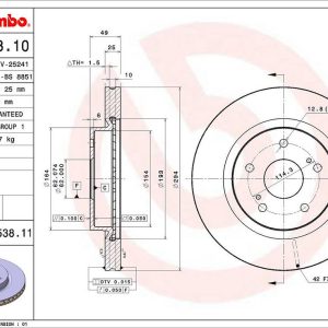 Brembo Brake Rotor, Vented, One Piece Design, Wheel Bolt Pattern 5 X 114.3 Millimeter – 09A53811C02