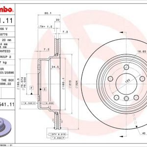 Brembo Brake Rotor, Vented, One Piece Design, Wheel Bolt Pattern 5 X 120 Millimeter – 09A54111C02