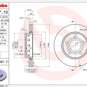 Brembo Brake Rotor, Vented, One Piece Design, Wheel Bolt Pattern 5 X 112 Millimeter – 09A59711C02