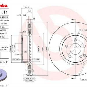 Brembo Brake Rotor, Vented, One Piece Design, Wheel Bolt Pattern 5 X 112 Millimeter – 09A62111C02