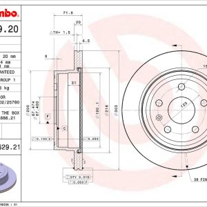 Brembo Brake Rotor, Vented, One Piece Design, Wheel Bolt Pattern 5 X 120 Millimeter – 09A62921C02
