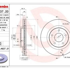 Brembo Brake Rotor, Vented, One Piece Design, Wheel Bolt Pattern 5 X 114.3 Millimeter – 09A63721C02