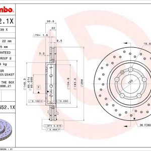 Brembo Brake Rotor, Xtra, Vented Cross Drilled, One Piece Design, Wheel Bolt Pattern 5 X 100 Millimeter – 09A6521XC02