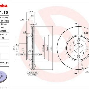 Brembo Brake Rotor, Vented, One Piece Design, Wheel Bolt Pattern 4 X 100 Millimeter – 09A70711C02