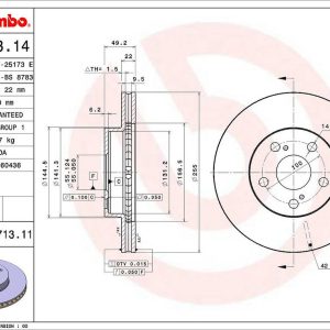 Brembo Brake Rotor, Vented, One Piece Design, Wheel Bolt Pattern 5 X 100 Millimeter – 09A71311C02