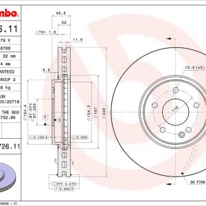 Brembo Brake Rotor, Vented, One Piece Design, Wheel Bolt Pattern 5 X 112 Millimeter – 09A72611C02