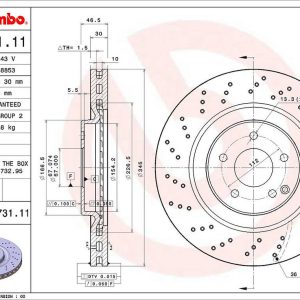 Brembo Brake Rotor, Vented Cross Drilled, One Piece Design, Wheel Bolt Pattern 5 X 112 Millimeter – 09A73111C02