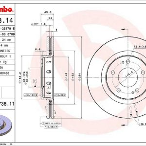 Brembo Brake Rotor, Vented, One Piece Design, Wheel Bolt Pattern 5 X 114.3 Millimeter – 09A73811C02