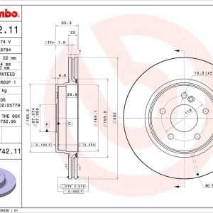 Brembo Brake Rotor, Vented, One Piece Design, Wheel Bolt Pattern 5 X 112 Millimeter – 09A74211C02
