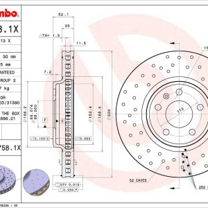 Brembo Brake Rotor, Xtra, Vented Cross Drilled, One Piece Design, Wheel Bolt Pattern 5 X 112 Millimeter – 09A7581XC02