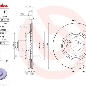 Brembo Brake Rotor, Vented, One Piece Design, Wheel Bolt Pattern 4 X 100 Millimeter – 09A76111C02