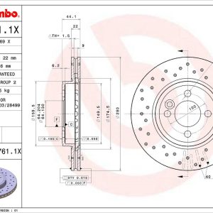 Brembo Brake Rotor, Xtra, Vented Cross Drilled, One Piece Design, Wheel Bolt Pattern 4 X 100 Millimeter – 09A7611XC02