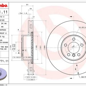 Brembo Brake Rotor, Vented, One Piece Design, Wheel Bolt Pattern 5 X 120 Millimeter – 09A77111C02