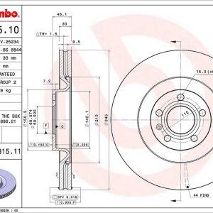 Brembo Brake Rotor, Vented, One Piece Design, Wheel Bolt Pattern 5 X 112 Millimeter – 09A81511C02