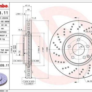 Brembo Brake Rotor, Vented Cross Drilled, One Piece Design, Wheel Bolt Pattern 5 X 112 Millimeter – 09A82811C02