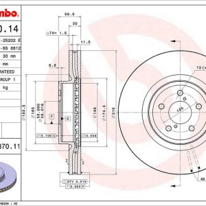 Brembo Brake Rotor, Vented, One Piece Design, Wheel Bolt Pattern 5 X 100 Millimeter – 09A87011C02