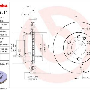 Brembo Brake Rotor, Vented, One Piece Design, 300 Millimeter Diameter X 68.5 Millimeter Height X 28 Millimeter Thickness – 09A89511C02