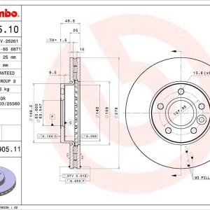 Brembo Brake Rotor, Vented, One Piece Design, Wheel Bolt Pattern 5 X 107.95 Millimeter – 09A90511C02