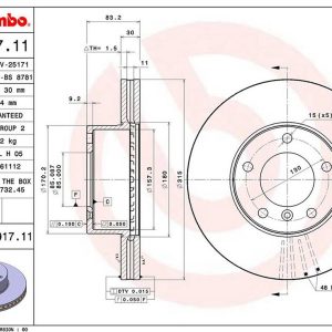 Brembo Brake Rotor, Vented, One Piece Design, Wheel Bolt Pattern 5 X 130 Millimeter – 09A91711C02
