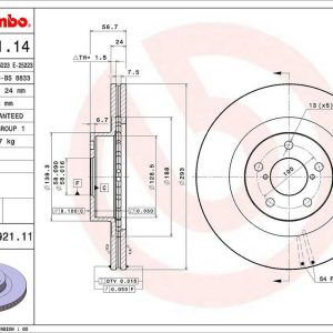 Brembo Brake Rotor, Vented, One Piece Design, Wheel Bolt Pattern 5 X 100 Millimeter – 09A92111C02