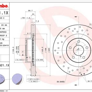 Brembo Brake Rotor, Xtra, Vented Cross Drilled, One Piece Design, Wheel Bolt Pattern 5 X 100 Millimeter – 09A9211XC02