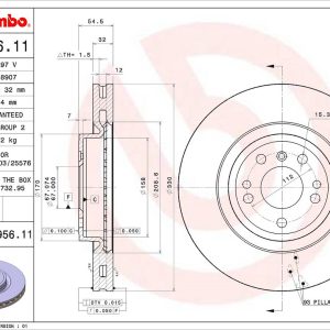 Brembo Brake Rotor, Vented, One Piece Design, Wheel Bolt Pattern 5 X 112 Millimeter – 09A95611C02