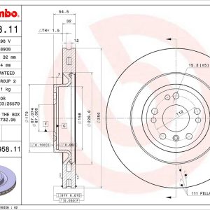 Brembo Brake Rotor, Vented, One Piece Design, Wheel Bolt Pattern 5 X 112 Millimeter – 09A95811C02