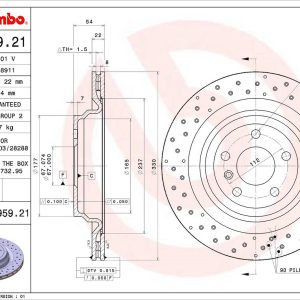 Brembo Brake Rotor, Vented Cross Drilled, One Piece Design, Wheel Bolt Pattern 5 X 112 Millimeter – 09A95921C02