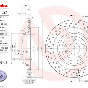 Brembo Brake Rotor, Vented Cross Drilled, One Piece Design, Wheel Bolt Pattern 5 X 112 Millimeter – 09A96121C02