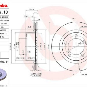 Brembo Brake Rotor, Vented, One Piece Design, Wheel Bolt Pattern 5 X 150 Millimeter – 09A96611C02