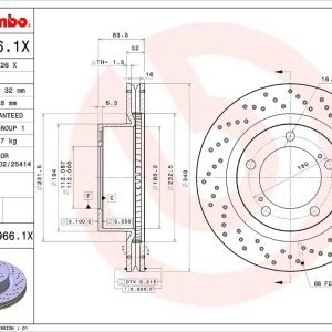 Brembo Brake Rotor, Xtra, Vented Cross Drilled, One Piece Design, Wheel Bolt Pattern 5 X 150 Millimeter – 09A9661XC02