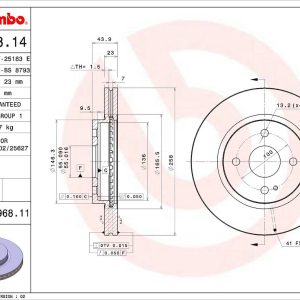 Brembo Brake Rotor, Vented, One Piece Design, Wheel Bolt Pattern 4 X 100 Millimeter – 09A96811C02