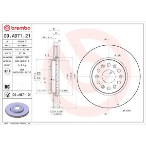 Brembo Brake Rotor, Prime, Vented, One Piece Design, Wheel Bolt Pattern 6 X 120 Millimeter – 09.A971.21