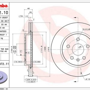 Brembo Brake Rotor, Vented, One Piece Design, Wheel Bolt Pattern 5 X 120 Millimeter – 09A97211C02