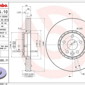 Brembo Brake Rotor, Vented, One Piece Design, Wheel Bolt Pattern 5 X 107.95 Millimeter – 09B02511C02