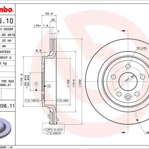 Brembo Brake Rotor, Vented, One Piece Design, Wheel Bolt Pattern 5 X 107.95 Millimeter – 09B02611C02