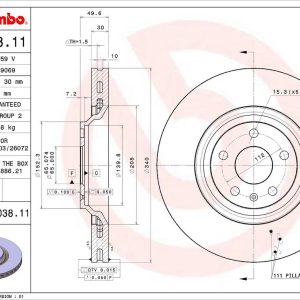 Brembo Brake Rotor, Vented, One Piece Design, Wheel Bolt Pattern 5 X 112 Millimeter – 09B03811C02