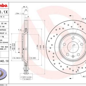 Brembo Brake Rotor, Xtra, Vented Cross Drilled, One Piece Design, Wheel Bolt Pattern 5 X 112 Millimeter – 09B0401XC02