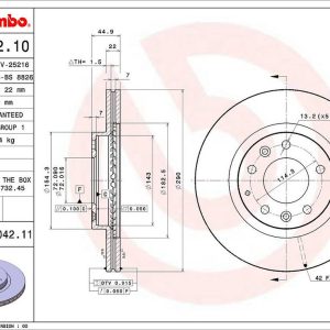 Brembo Brake Rotor, Vented, One Piece Design, Wheel Bolt Pattern 5 X 114.3 Millimeter – 09B04211C02