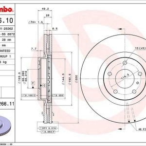 Brembo Brake Rotor, Vented, One Piece Design, Wheel Bolt Pattern 5 X 114.3 Millimeter – 09B26611C02