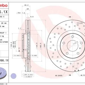 Brembo Brake Rotor, Xtra, Vented Cross Drilled, One Piece Design, Wheel Bolt Pattern 5 X 114.3 Millimeter – 09B2661XC02