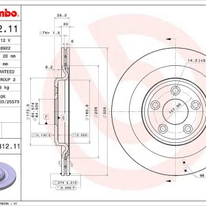 Brembo Brake Rotor, Vented, One Piece Design, Wheel Bolt Pattern 5 X 107.95 Millimeter – 09B31211C02