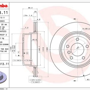Brembo Brake Rotor, Vented, One Piece Design, Wheel Bolt Pattern 5 X 120 Millimeter – 09B31311C02