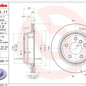 Brembo Brake Rotor, Vented, One Piece Design, Wheel Bolt Pattern 5 X 120 Millimeter – 09B33811C02