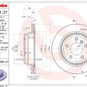 Brembo Brake Rotor, Vented, One Piece Design, Wheel Bolt Pattern 5 X 120 Millimeter – 09B33821C02