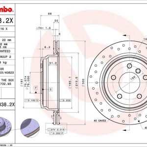 Brembo Brake Rotor, Xtra, Vented Cross Drilled, One Piece Design, Wheel Bolt Pattern 5 X 120 Millimeter – 09B3382XC02