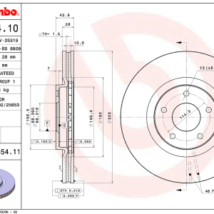 Brembo Brake Rotor, Prime, Vented, One Piece Design, Wheel Bolt Pattern 5 X 114.3 Millimeter – 09.B354.11