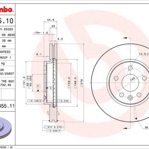 Brembo Brake Rotor, Vented, One Piece Design, Wheel Bolt Pattern 5 X 105 Millimeter – 09B35511C02
