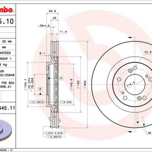 Brembo Brake Rotor, Vented, One Piece Design, Wheel Bolt Pattern 5 X 114.3 Millimeter – 09B44511C02