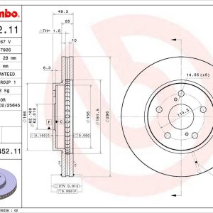 Brembo Brake Rotor, Vented, One Piece Design, Wheel Bolt Pattern 5 X 114.3 Millimeter – 09B45211C02
